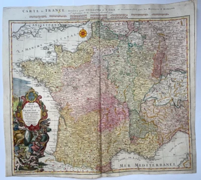 FRANCIA 1741 HOMANN HEREDEROS/GUILLAUME DELISLE MAPA ANTIGUO GRANDE SIGLO XVIII Foto 1 de 4
