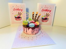 Origami Pop Cards Happy Birthday Cake with Macarons Pop Up Greeting Card Love