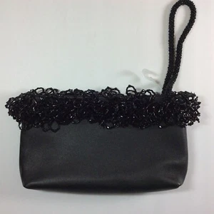 Chico's Wristlet Evening Bag Pretty Seed Bead Trim, Strap Black Clutch Party Vtg - Picture 1 of 12