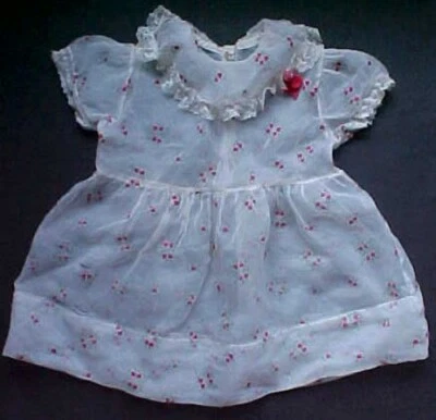 Baby Girl Sheer White With flocked Red Hearts Dress White Lace Vintage 1960s Era - Image 1 of 4
