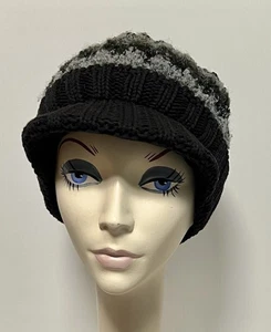 NWT Parkhurst Cotton & Acrylic Knit Peak Cap Hat • Black & Gray • PACKABLE - Picture 1 of 3