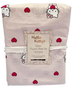 Pottery Barn Teen Hello Kitty Herzen Bio Bettwäsche Set Twin/Twin XL Rosa NEU Neu mit Etikett - Bild 1 von 3