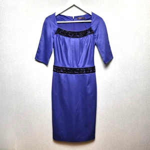 Reiss Cocktail Dress Size 6 Periwinkle Blue Pencil Midi Beaded Accents Party - Picture 1 of 10
