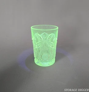 Vintage Uranium Glass Clear Victorian Tumbler Brilliant Cut Pattern Round 4" - Picture 1 of 12