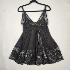 Lencería Babydoll de encaje negro transparente para mujer Mediana Floral Malla Camisón Prendas para dormir - Imagen 1 de 10