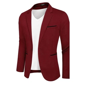 Herren Blazer Freizeit Sport Mäntel Slim Fit Einknopf Anzug Sakko Weinrot Medium - Bild 1 von 9