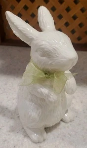Grasslands Road 7.5" Easter Bunny Rabbit Ceramic Figurine w/Green Bow - Picture 1 of 6
