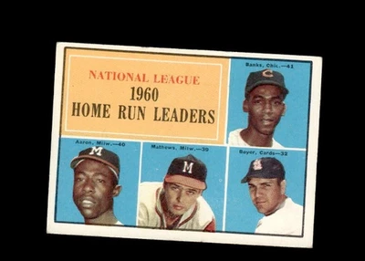 1961 Topps Liga Nacional 1960 Home Run Leaders #43 Banks Aaron Mathews en muy buen estado Foto 1 de 2