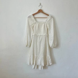 Veronica Beard - Denise weißes gesmoktes Langarm-Minikleid mit Ösen Größe 2 - Bild 1 von 16
