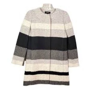 NWT Talbots Coat Women's PM Gray/Black/White Gradient Striped Wool Hidden Button - Picture 1 of 8