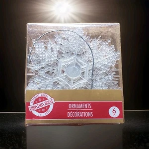 6pcs Large White 6" Plastic Glitter Snowflake Ornaments New  - Picture 1 of 2