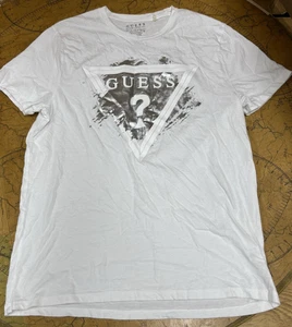 GUESS Los Angeles Mens Short Sleeve T-Shirt Size MEDIUM White w Silver Clean - Picture 1 of 8