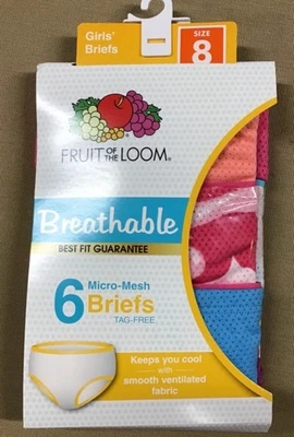 Fruit of the Loom Girls' 6pk Micro Mesh Breathable Briefs - Size 8 - NEW 🩲 - Image 1 of 2