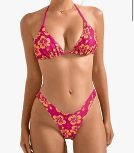 Conjunto de bikini con tanga reversible halter para mujer Zaful - Traje de baño de 2 piezas - Talla S - Imagen 1 de 8