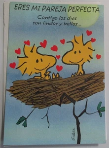 Snoopy Peanuts Valentines Hallmark Card Vintage w Envelope Spanish Perfect Match - Picture 1 of 2