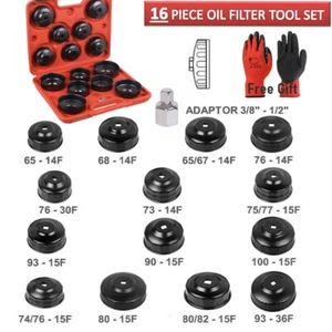 Socket Type Oil Filter Removal Puller Cup Tool Kit Set Adaptor Garage 3/8" 1/2" - Picture 1 of 15