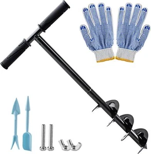 Hand Post Hole Digger - 24'' X 4" Earth Garden Auger Drill with Gloves - Picture 1 of 6