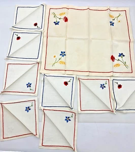 Vintage embroidered linen lot of 8 table napkins 7" x 7" & one placemat 15" x 8" - Picture 1 of 14