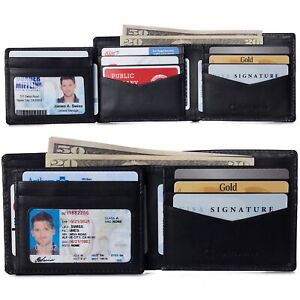 Alpine Swiss Mens Leather RFID Wallet 2 ID Windows Bifold Divided Bill Section