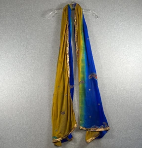 Unbranded Dupatta Scarf Womens 37 x 93 Yellow Blue Embroidered Sequin Batik NWOT - Picture 1 of 20