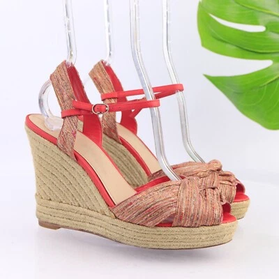 Saks Fifth Avenue Women's Lillian Sandal Size 8 Espadrille Wedge Heel Red Straps - Image 1 of 4