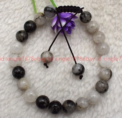 Natural 6/8/10mm Black Rutilated Quartz Round Gems Bead Adjustable Bracelet7.5in - Image 1 of 4