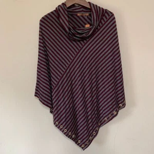 Belldini Burgundy/Gray Strip Gold Grommet Accent Poncho NWT Size 0x/1x - Picture 1 of 5