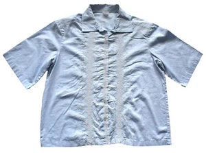 Womens Vintage Shirt 80s Pale Blue Embroidered Cotton Retro Boho 18 - Picture 1 of 2