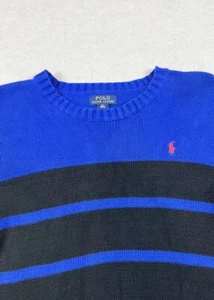 Ralph Lauren Polo knitted sweater Sz XL 18/20 Cotton Blue/Black Stripe Logo - Picture 1 of 6