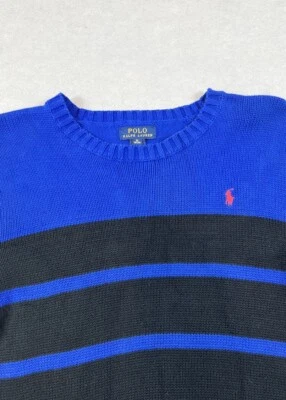Ralph Lauren Polo Jersey Tejido Talla XL 18/20 Algodón Azul/Negro Rayas Logo Foto 1 de 4