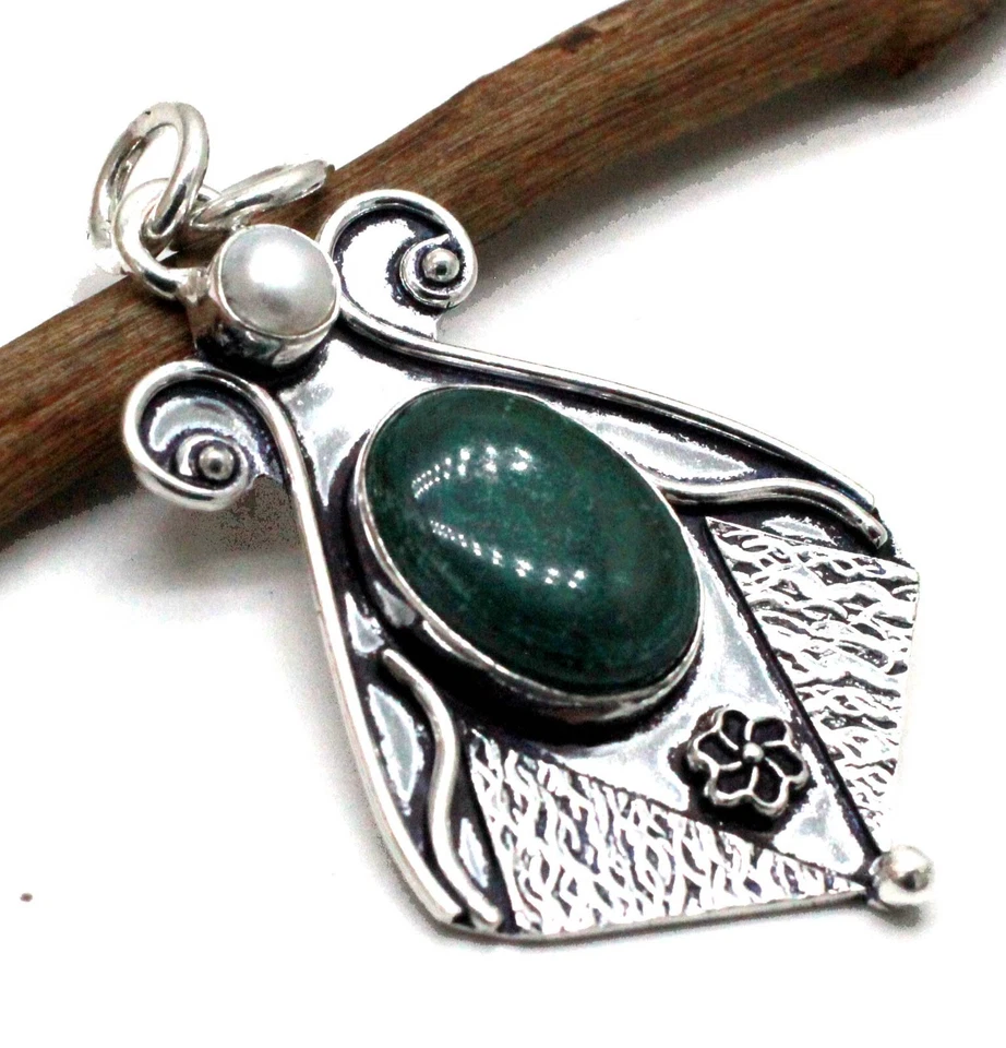 Colgante de plata de ley 925 con malaquita y piedras preciosas tamaño-2,10" Foto 1 de 2