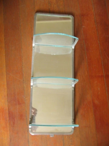 VTG ART DECO ORIGINAL 3 SHELF CLEAR GLASS WALL BACK MIRROR VVGC Cover