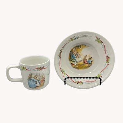 Wedgwood Peter Rabbit Christening Mug Bowl Set Bunny Child Religious White - Image 1 of 4