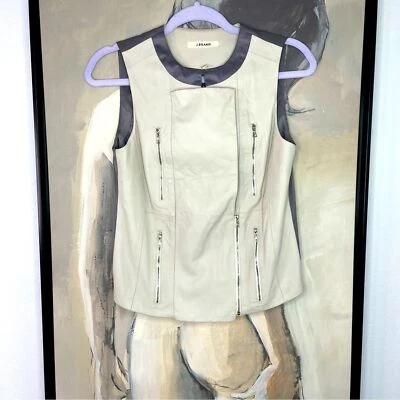 J Brand Beige Lamb Leather Moto Zip Vest - Image 1 of 4
