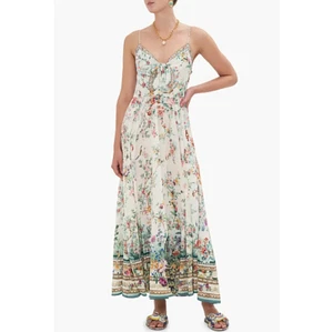 NWT- Camilla 'Plumes And Parterres' Tie-Front Silk Maxi-Dress, Multi - Small - Picture 1 of 3