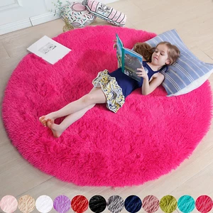 Hot Pink round Rug 4Ft Plush & Fuzzy, Kids, Teens, Adults - Picture 1 of 12