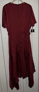 Simply Vera Vera Wang deep red satin Easy Wrap asymmetrical hem midi dress Large - Picture 1 of 9