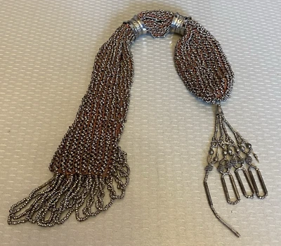 19C Antique Cut Steel Beaded Misers Purse Crochet Woven Victorian Beadwork - Image 1 of 4