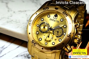Invicta Men Pro Diver Scuba Chronograph Champagne Dial 18K Gold Plated Watch - Picture 1 of 9