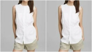 Theory Women's Kenan Gathered Luxe Sleeveless button Down Shirt Sz P - Picture 1 of 4