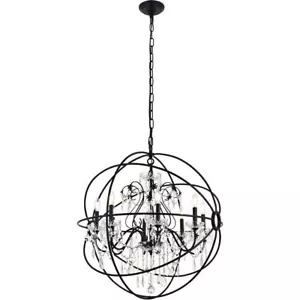 Black Globe Crystal Chandelier Ceiling Light Fixture Dining Room Lighting 32 in - Picture 1 of 9