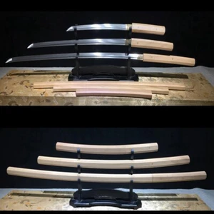 Juego Shirasaya Japanese Ninja Katana + Wakizashi + Tanto Navaja Hoja de Acero Doblada - Imagen 1 de 10