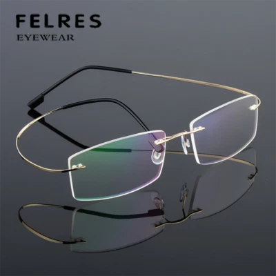 FELRES Herren Randlose Metallegierung quadratische Lesebrille klassische Businessbrille