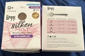 2 Leggs Silken Mist Ultra Sheer Control Top Pantyhose Size Q+ Sun Beige 2 In Ea - Picture 1 of 3