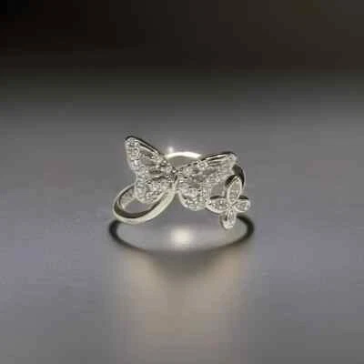 0.28CT Simulated Sapphire Beautiful Double Butterfly Shape Engagement Woman Ring - Image 1 of 4