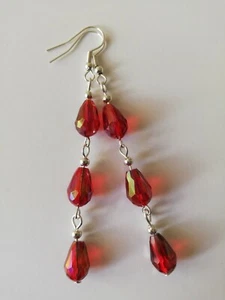 Long Drop / Dangle Earrings - Red Crystal Droppers, Silver Plated - Picture 1 of 4