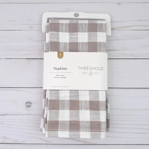 Fabric Dinner Napkins 18x18 Set of 4 Gingham Taupe White Cotton - Picture 1 of 2