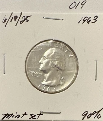 1963 UNC 90% Silver Washington Quarter -019 - Image 1 of 2