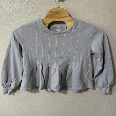 Pilcro Anthropologie Box-Pleated Sweatshirt Top Blue Cotton Size XS Cropped - Image 1 of 4