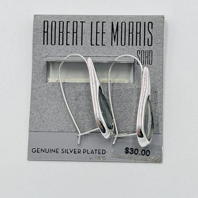 New In Package Robert Lee Morris Soho Silver Plate Drop Earrings w/Rhinestone - Image 1 of 4